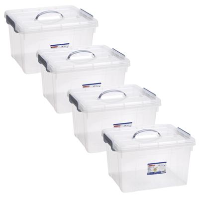 Opslagbox AZUL serie - 4x - met deksel - transparant - 24 liter - 42 x 36 x 25 cm - kunststof