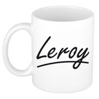 Naam cadeau mok / beker Leroy met sierlijke letters 300 ml   - - thumbnail