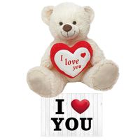 Witte pluche knuffelbeer/teddybeer 45 cm incl. Valentijnskaart I Love You