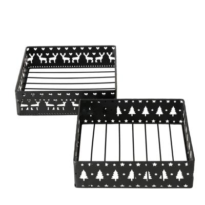 Boltze Home Servethouder zwart metaal met kerstdecor