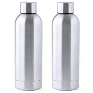 Waterfles/drinkfles - 2x - metallic zilver - met schroefdop - 800 ml - RVS