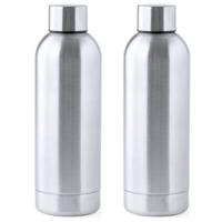 Waterfles/drinkfles - 2x - metallic zilver - met schroefdop - 800 ml - RVS