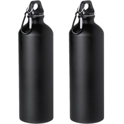 Waterfles/drinkfles Thor - 2x - zwart - aluminium - schroefdop - karabijnhaak - 800 ml - Sportfles/B