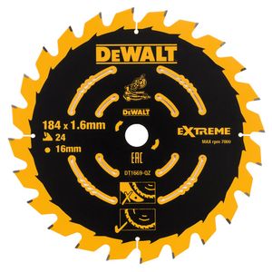 DeWalt Accessoires Cirkelzaagblad 184x16x24t, wisseltand, positief 7°, kerf 1,65mm - DT1669-QZ