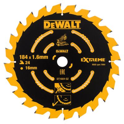 DeWalt Accessoires Cirkelzaagblad 184x16x24t, wisseltand, positief 7°, kerf 1,65mm - DT1669-QZ