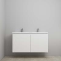 On-Line Onderkast - 120 cm - Bouwpakket - Greeploos 2 Deuren - Acryl Wastafel - 2 Kraangaten - Mat Wit