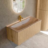 Badmeubel Mondiaz Kurve-Dlux | 100 cm | Meubelkleur Oak | Wastafelkleur Arena | Solid surface | Wasbak midden spoelbak | 1 kraangat