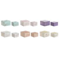 Doos-Juwelenkistje Home ESPRIT Multicolour Roze Lila Mangohout 10 X 10 X 6,6 cm (2 Onderdelen) (6 Stuks)
