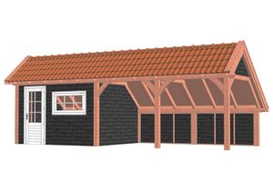 Trendhout Kapschuur De Hoeve XL 885x380 cm - Combinatie 1- Kapschuurdak- Onbehandeld lariks Douglas hout- Trendhout