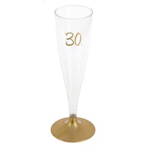 Verjaardag feest champagneglazen - leeftijd - 6x - 30 jaar - goud - kunststof