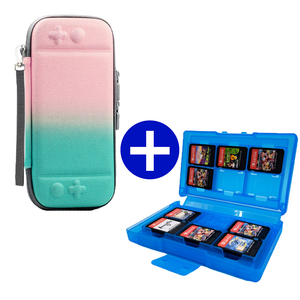 Case geschikt voor Nintendo Switch / Nintendo Switch OLED + Game Card hoes - 12 Games - Draagtas - Opbergtas - Roze/Groen/LichtBlauw