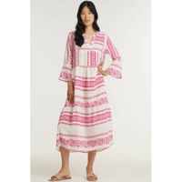 Smashed Lemon jurk met all over print en volant roze/wit - thumbnail