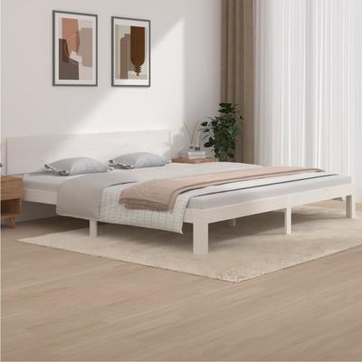Bedframe massief grenenhout wit 200x200 cm