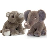 Pluche knuffels neushoorn en olifant safari vriendjes 25 cm