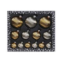 13x stuks luxe glazen kerstballen ribbel zilver/goud 4, 6, 8 cm - thumbnail