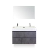 Maxx XL Badmeubelset 100 cm - Beton Antraciet - Wastafel Kube 2 kraangaten - met Spiegel
