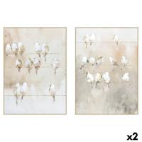 Canvas Home ESPRIT Wit Beige Grijs Gouden Vogels Scandinavisch 103 x 4,5 x 143 cm (2 Stuks)