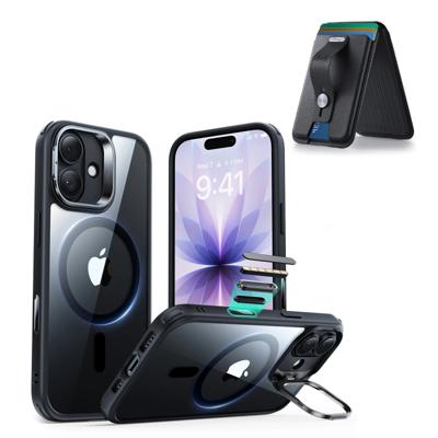 iPhone 17 Classic Hybrid Magnetic Case (Camera Control, Stash Stand) with Wallet Stand Bundle - Clear Black