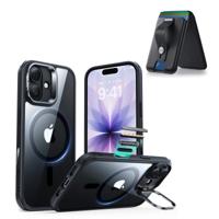iPhone 17 Classic Hybrid Magnetic Case (Camera Control, Stash Stand) with Wallet Stand Bundle - Clear Black