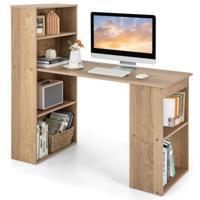 Computerbureau met Boekenkast Modern Compact 120 cm Bureau met 6-Vaks Opbergplanken Omkeerbare Studietafel met Breed Onderstel