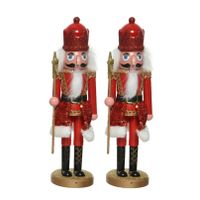 2x stuks kerstbeeldjes kunststof notenkraker poppetjes/soldaten rood 28 cm kerstbeeldjes