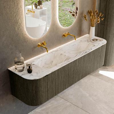 Badmeubel Mondiaz Kurve-Dlux | 170 cm cm | Meubelkleur Shadow | Wastafelkleur Glace | Solid surface | Wasbak beiden zijden spoelbak | Zonder kraangat(en)