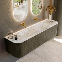 Badmeubel Mondiaz Kurve-Dlux | 170 cm cm | Meubelkleur Shadow | Wastafelkleur Glace | Solid surface | Wasbak beiden zijden spoelbak | Zonder kraangat(en)