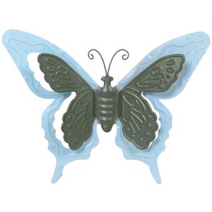 Tuin/schutting decoratie vlinder - metaal - blauw - 17 x 13 cm