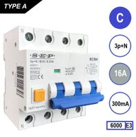 RCM4 Aardlekautomaat 3 polig+nul C16 300mA 6kA SEP