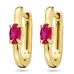 Klapoorringen zilver-zirconia goudkleurig-rood 3 x 14 mm