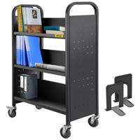 VEVOR boekenwagen, 90kg bibliotheekwagen, 125x75x35mm rollende boekenwagen, enkelzijdige V-vormige schuine planken met afsluitbare ca. 10 cm wielen voor thuisplanken, kantoor, school, boekenwagen wit