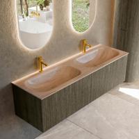 Badmeubel Mondiaz Kurve-Dlux | 150 cm | Meubelkleur Shadow | Wastafelkleur Saba | Solid surface | Wasbak beide zijden spoelbak | 2 kraangaten