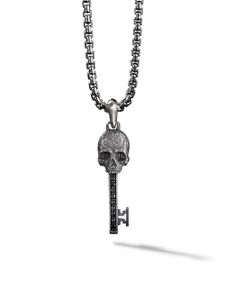 David Yurman pendentif Memento Mori Skull Key en argent sterling pavé de diamants (31,7 mm)