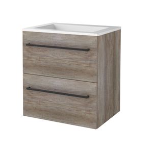 Badmeubelset BWS Salt 60x46cm Met Grepen 2 Lades Met Wastafel Acryl Scotch Oak