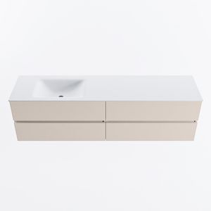 MONDIAZ VICA 180cm badmeubel onderkast Linen 4 lades. Wastafel CLOUD links 1 kraangat, kleur Talc.