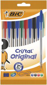 BIC Cristal Original Zwart, Blauw, Groen, Rood Intrekbare balpen met klembevestiging Medium 10 stuk(s)