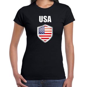 USA fun/ supporter t-shirt dames met Amerikaanse vlag in vlaggenschild 2XL  -