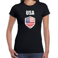 USA fun/ supporter t-shirt dames met Amerikaanse vlag in vlaggenschild 2XL  -