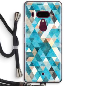 Gekleurde driehoekjes blauw: HTC U12+ Transparant Hoesje met koord