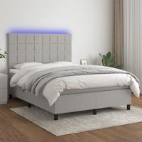 Boxspring met matras en LED stof lichtgrijs 140x200 cm
