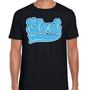 Verkleed T-shirt heren - STOUT - zwart - blauw panter look letters - fout/goud/stout