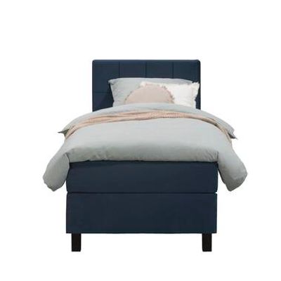 Boxspring Liv geblokt - blauw - 90x200 cm - vierkante poot - Leen Bakker