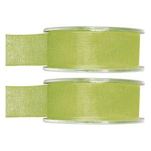 2x Hobby/decoratie groene organza sierlinten 2,5 cm/25 mm x 20 meter