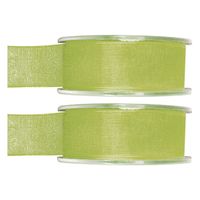 2x Hobby/decoratie groene organza sierlinten 2,5 cm/25 mm x 20 meter