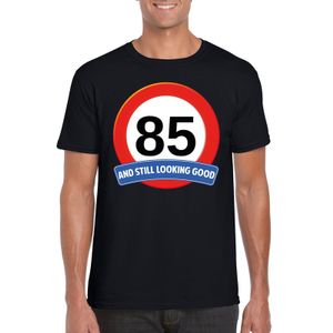 Verkeersbord 85 jaar t-shirt zwart heren