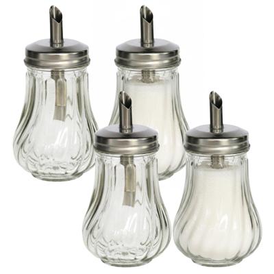 Gerimport Suikerpot / strooier - 4x - glas met RVS tuit - 210 ml - dispenser