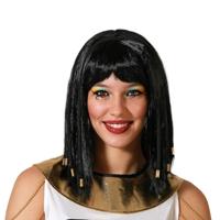 Verkleedpruik Dames - zwart - Prinses uit Egypte - half lang haar - met kralen Verkleedpruik Dames - zwart - Prinses uit Egypte - half lang haar - met kralen