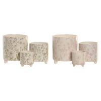 Home ESPRIT Wit Groen Roze Keramisch Blommor Shabby Chic 13,7 X 13,7 X 14,7 CM (3 Onderdelen) (2 Stuks)
