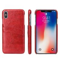 Fierre Shann retro olie Wax textuur PU lederen draagtas voor iPhone XS Max met kaartsleuven (rood)