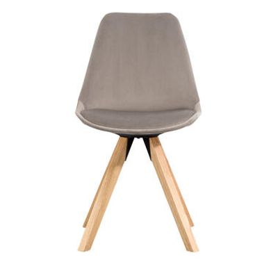 Eetkamerstoel Senja - velvet - taupe - naturel hout - Leen Bakker